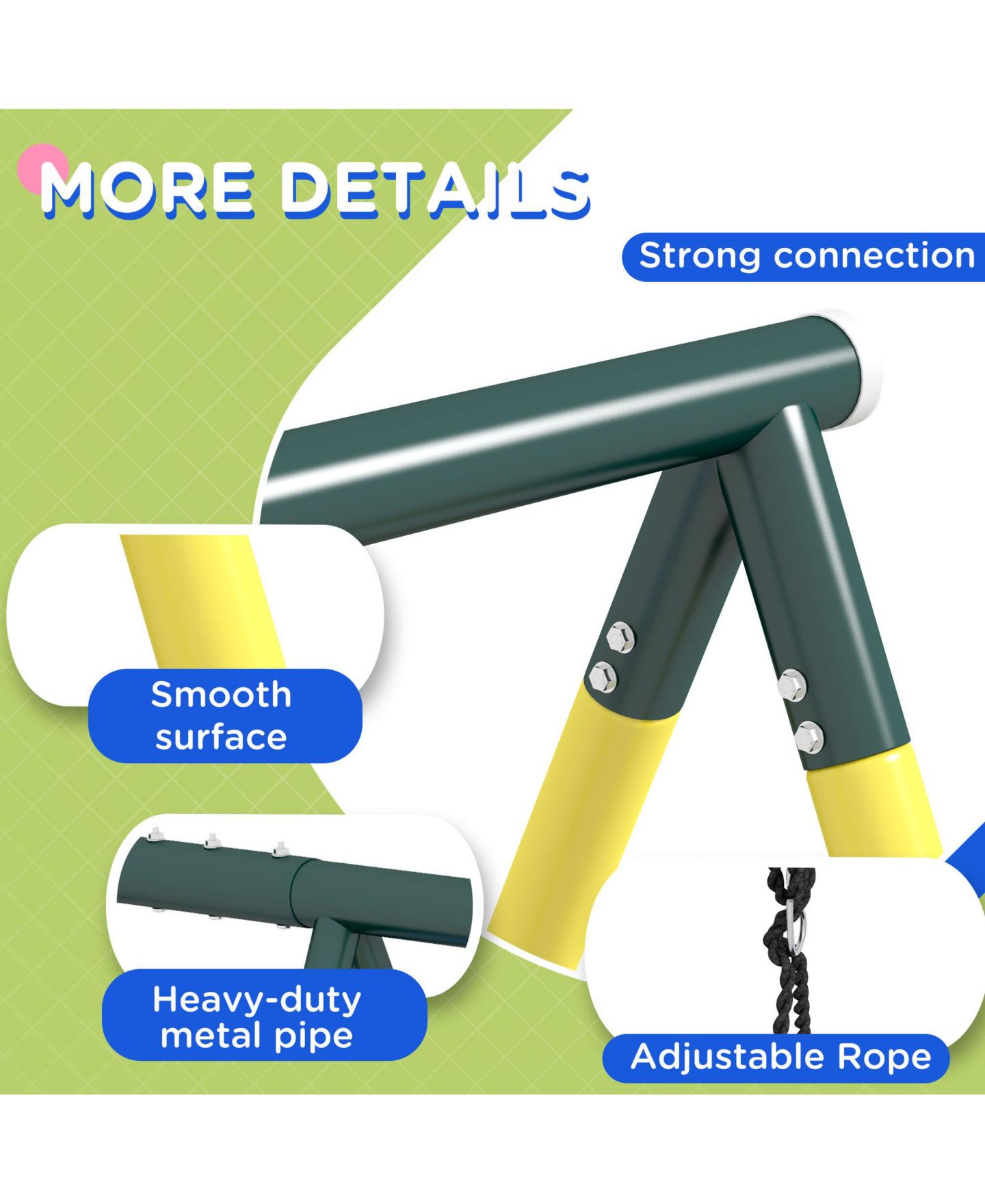 Детские игрушки Outsunny Metal Swing Set 5 in 1 Design, 440 lbs. Capacity, Ages 3-8 — фото 8