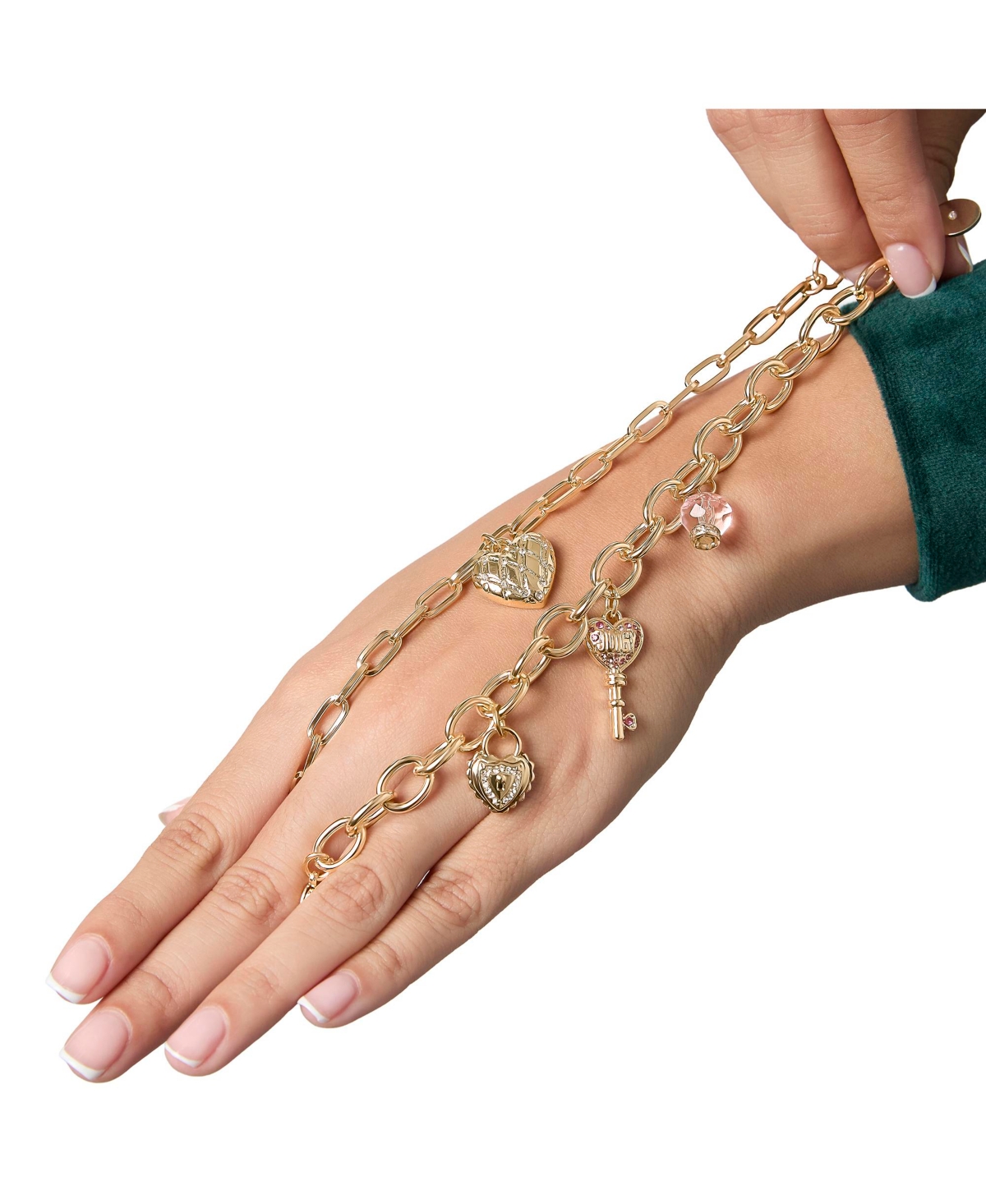 Juicy Couture Charm Bracelet Set with Heart and Key Charms - 7.5'' Chain