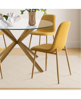 5-Piece Oak Finish Modern Round Glass Dining Set