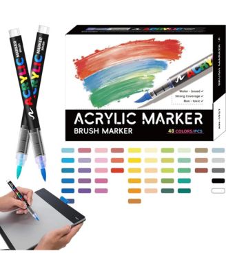 48 Colors Acrylic Paint Pens, Fabric Markers, Waterproof Coloring Pens Set for Ceramic Stone Rock Canvas Fabric Wood Kids And Adults