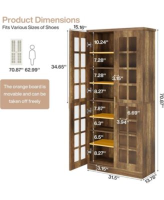 8-Tier Shoe Storage Cabinet with Adjustable Shelves,71-Inch Tall Shoe Cabinet with Doors