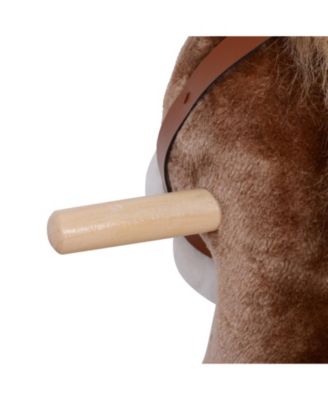 Kids Rocking Horse with Soft Plush Body & Wooden Base for Years 3+