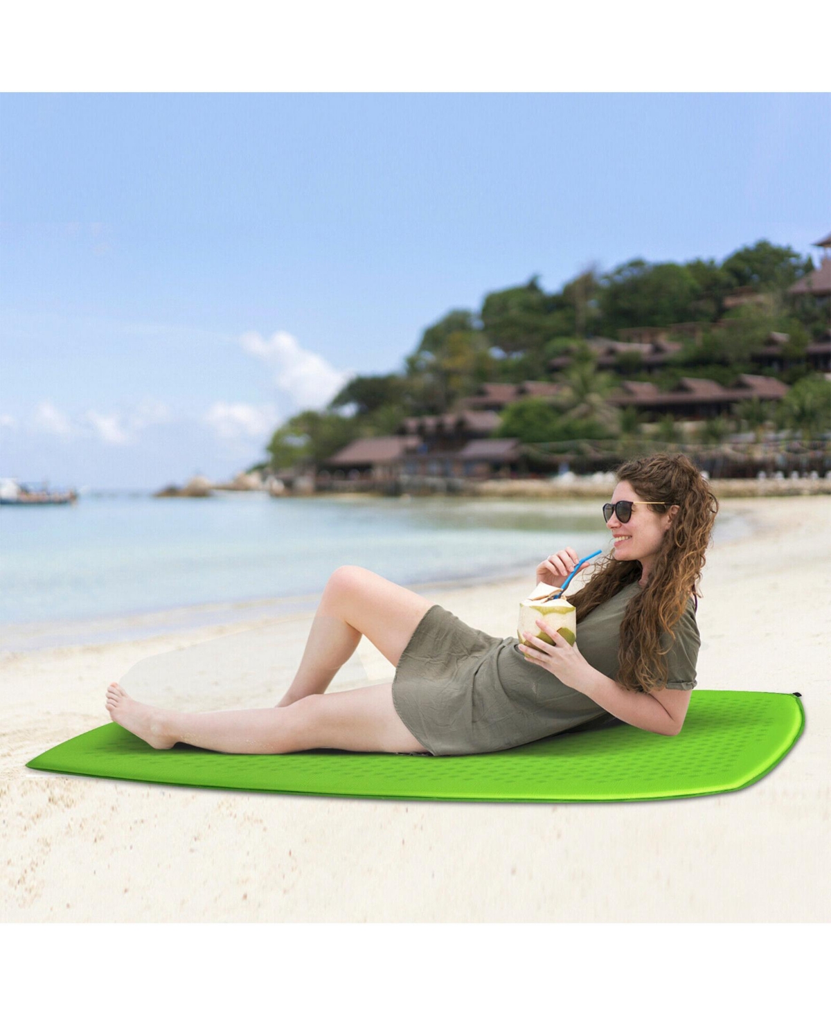Sugift Inflatable Sleeping Pad with Carrying Bag-Green