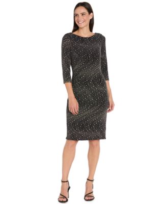 R & M Richards - Petite Glitter Knit Round Neck Dress