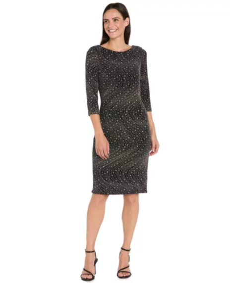 Petite Glitter Knit Round Neck Dress - Black/multi