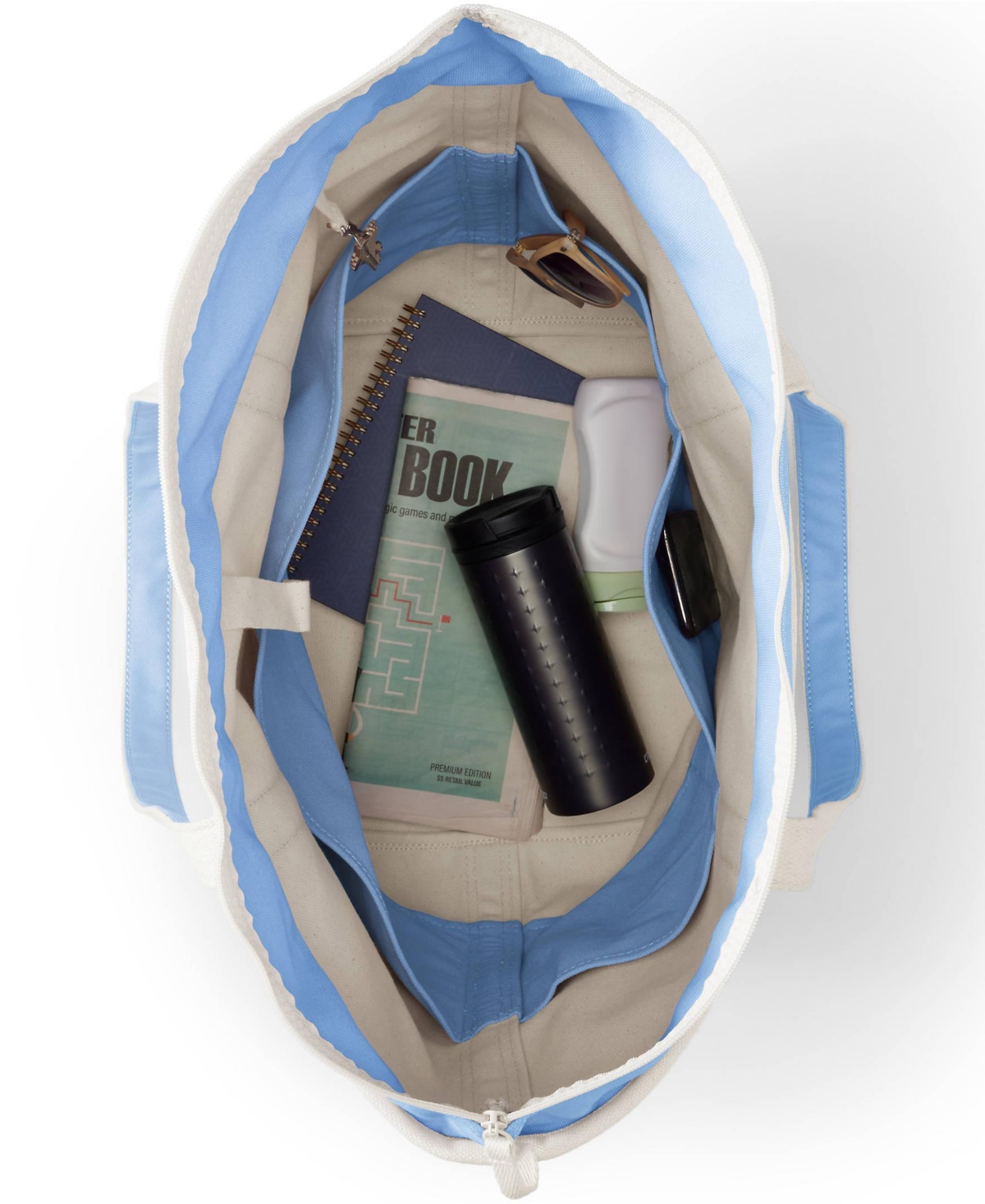 Lands' End Large 5 Pocket Zip Top Long Handle Canvas Tote Bag