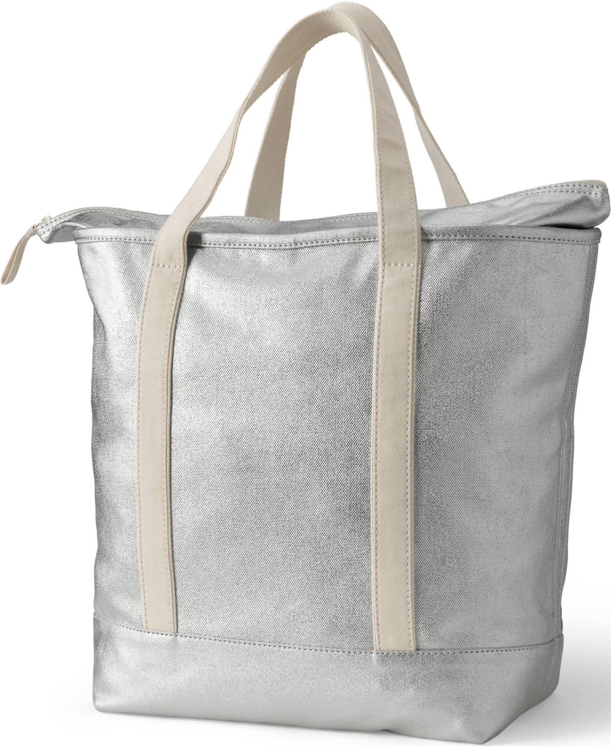 Lands' End Large Coated Metallic 5 Pocket Zip Top Canvas Tote Bag
