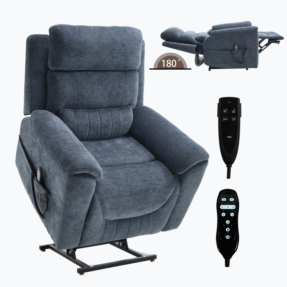 Chenille Dual Motor Infinite Position Up to 350 Lbs Power Lift Recliner Chair with 8-Point Vibration Massage and Lumbar Heating,Blue