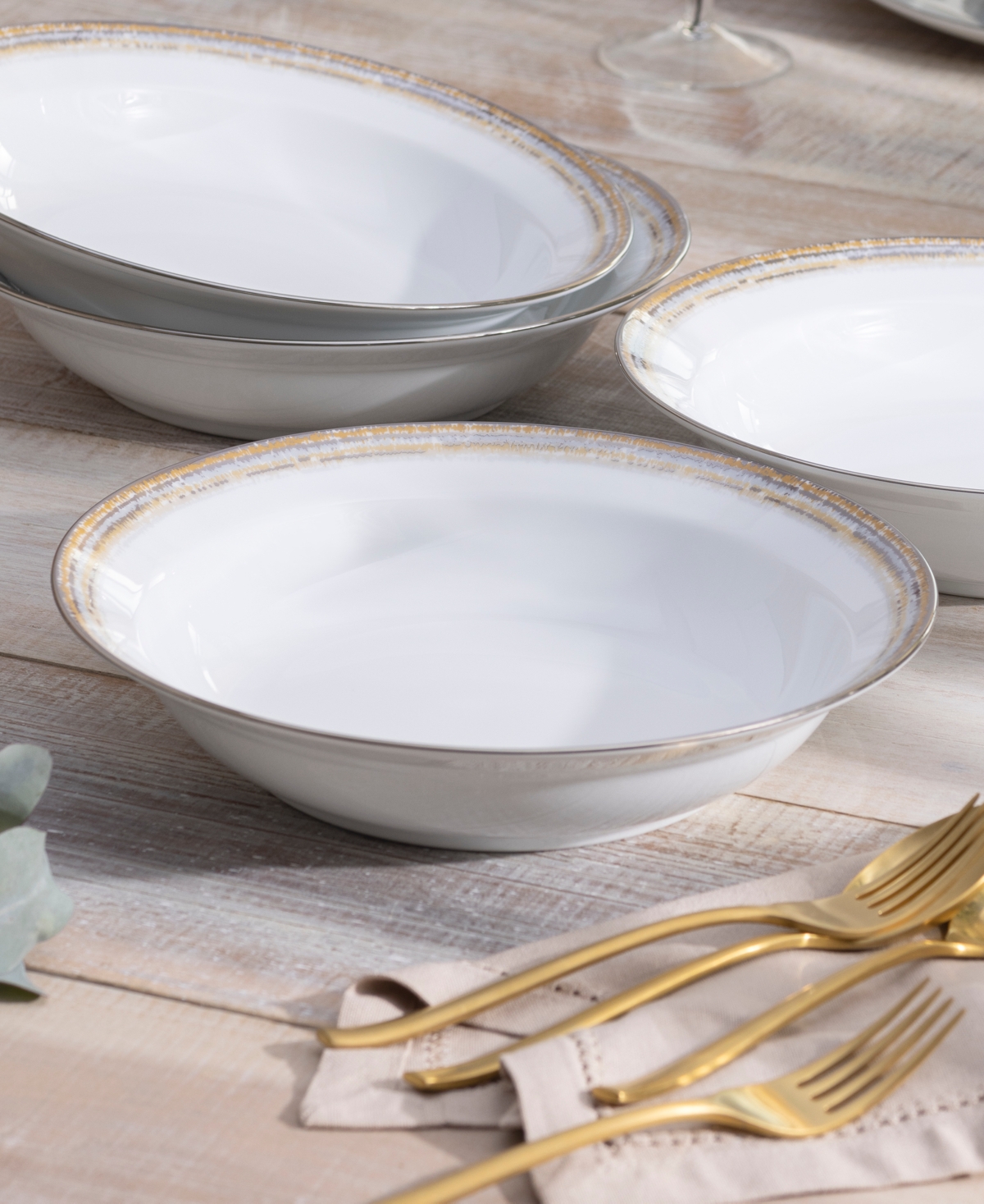 Noritake Raylan Rim Dinner Bowls, Set Of 4, Service For 4 In White