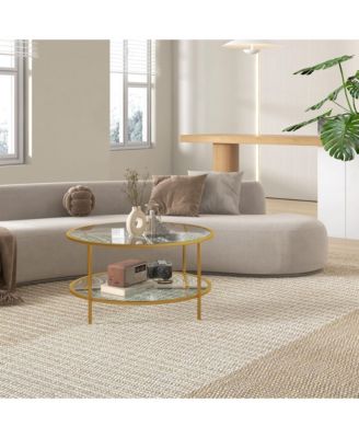 Round Side Table with Storage, 2-Tier End Table Tempe Glass Top