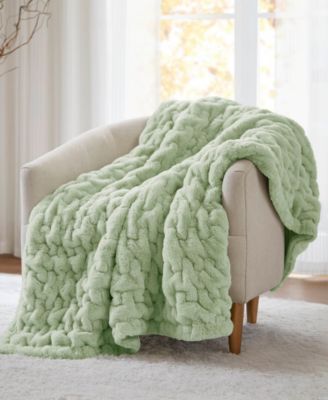 Ruched Reversible Faux-Fur Throw, 50" x 60"