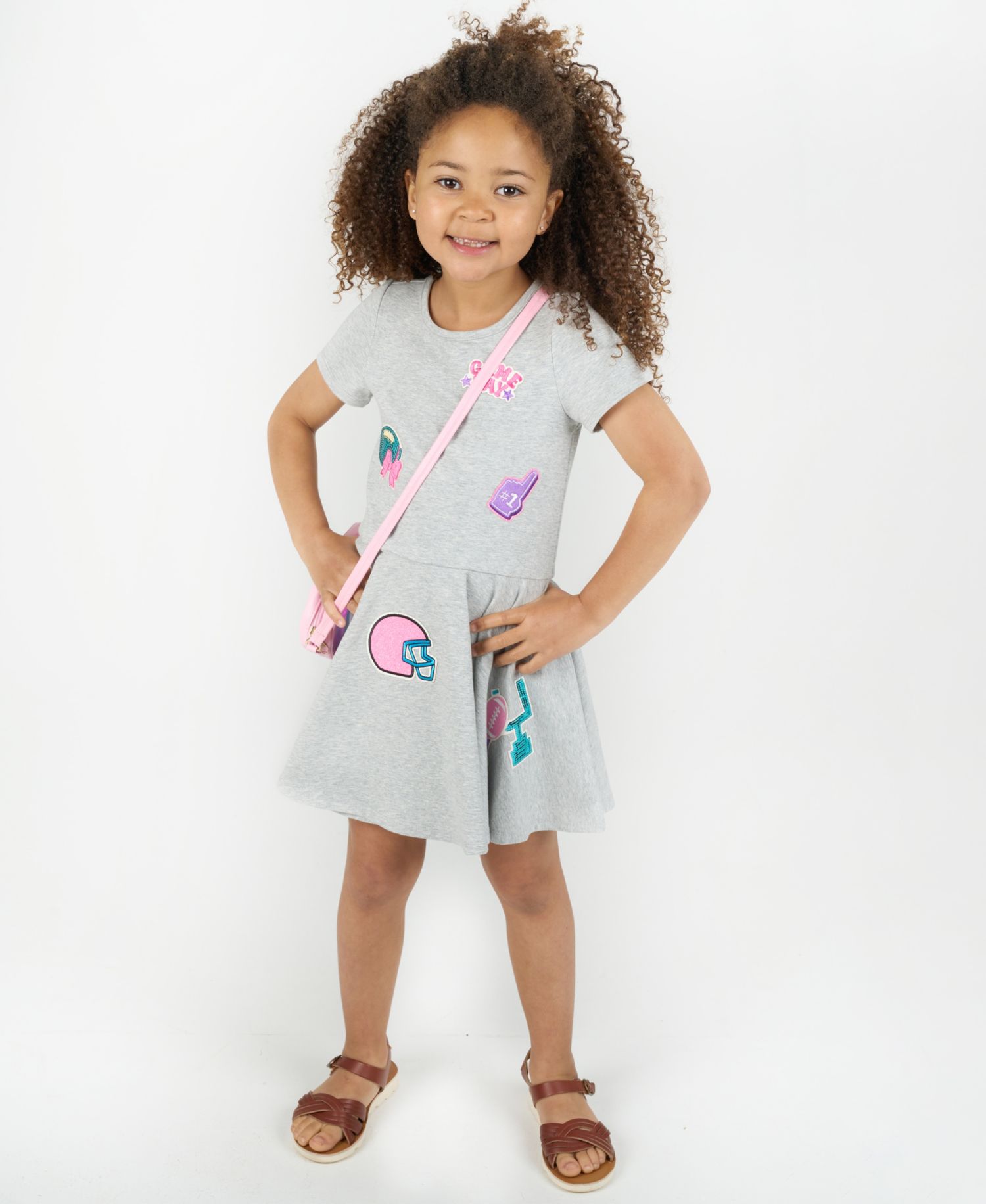 Girls' 4T-6X Sequin Skater Dress with Handbag
