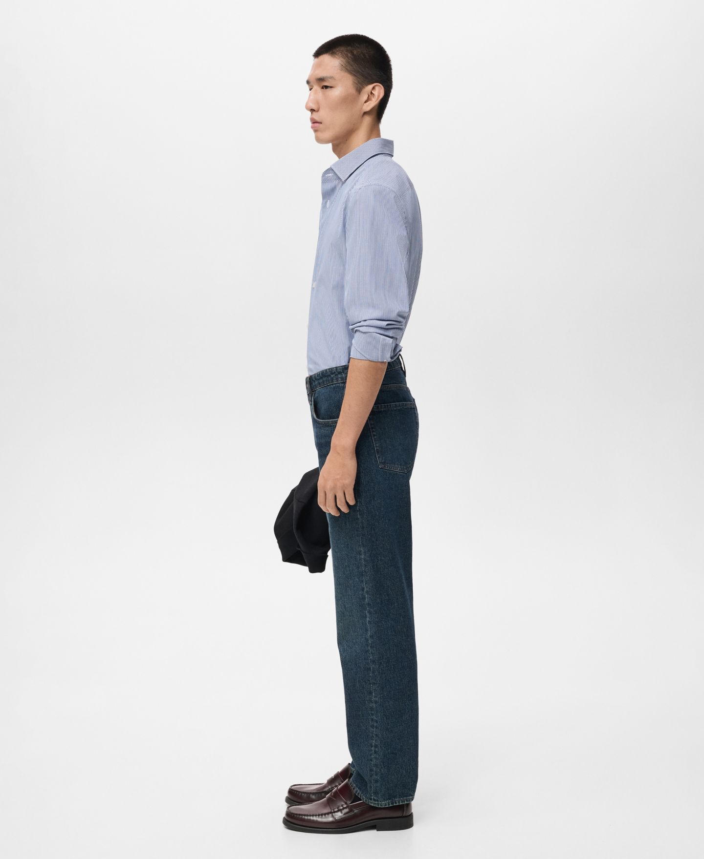 Мужская рубашка Mango Cotton Striped Slim-Fit, цвет: Синий — фото 5