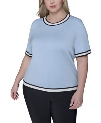 Women's Plus Size Crew Neck Short-Sleeve Sweater