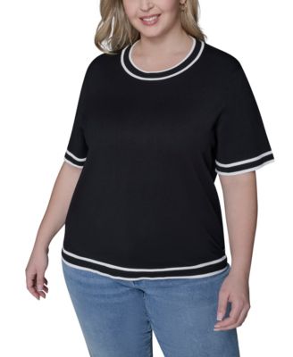 KARL LAGERFELD PARIS - Plus Size Crewneck Short-Sleeve Sweater