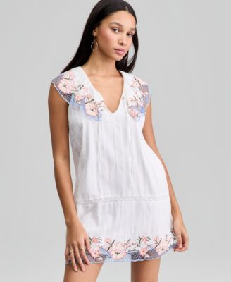 Women's Ruffled-Collar Embroidered Dress