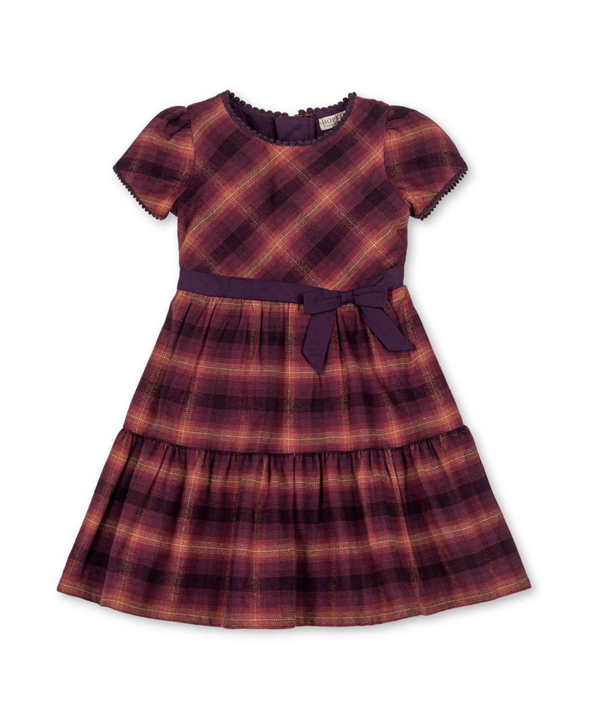 Hope & Henry Toddler Girls Organic Puff Sleeve Tiered Flannel Dress with Sash