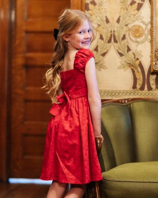 Little Girls Organic Puff Sleeve Sateen Party Dress