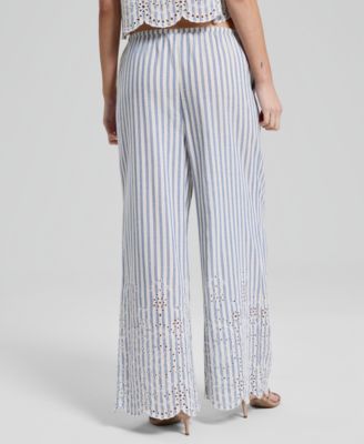 Petite Striped Eyelet Pants