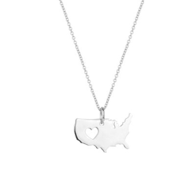 Love USA Map Heart Necklace Sterling Silver