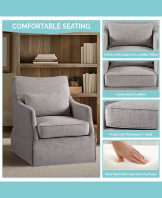 London 28"W Upholstered Skirted Swivel Armchair with Lumbar Pillow