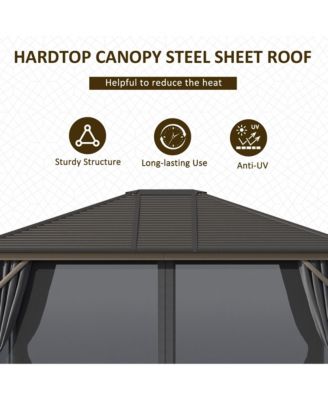 10'x12' Hardtop Gazebo, Mesh, Curtains, Steel Slat Canopy, Dark