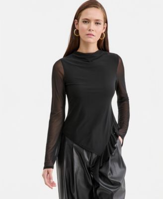 Bar III - Women's Mock-Neck Ruffled-Trim Top