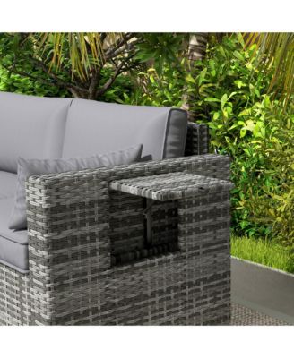 3-Seat Wicker Sofa w/ Side Trays, Outdoor Patio Couch, Mixed