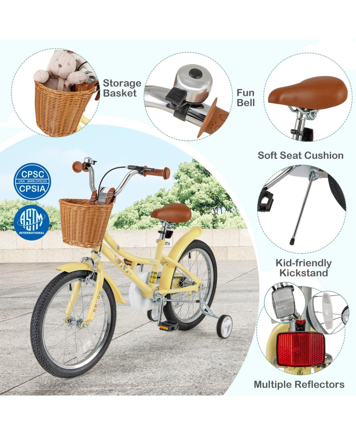 Sugift 18 Inch Kids Bike Adjustable Bicycle with Reflectors and Bell for Children 4-8 Years Olds