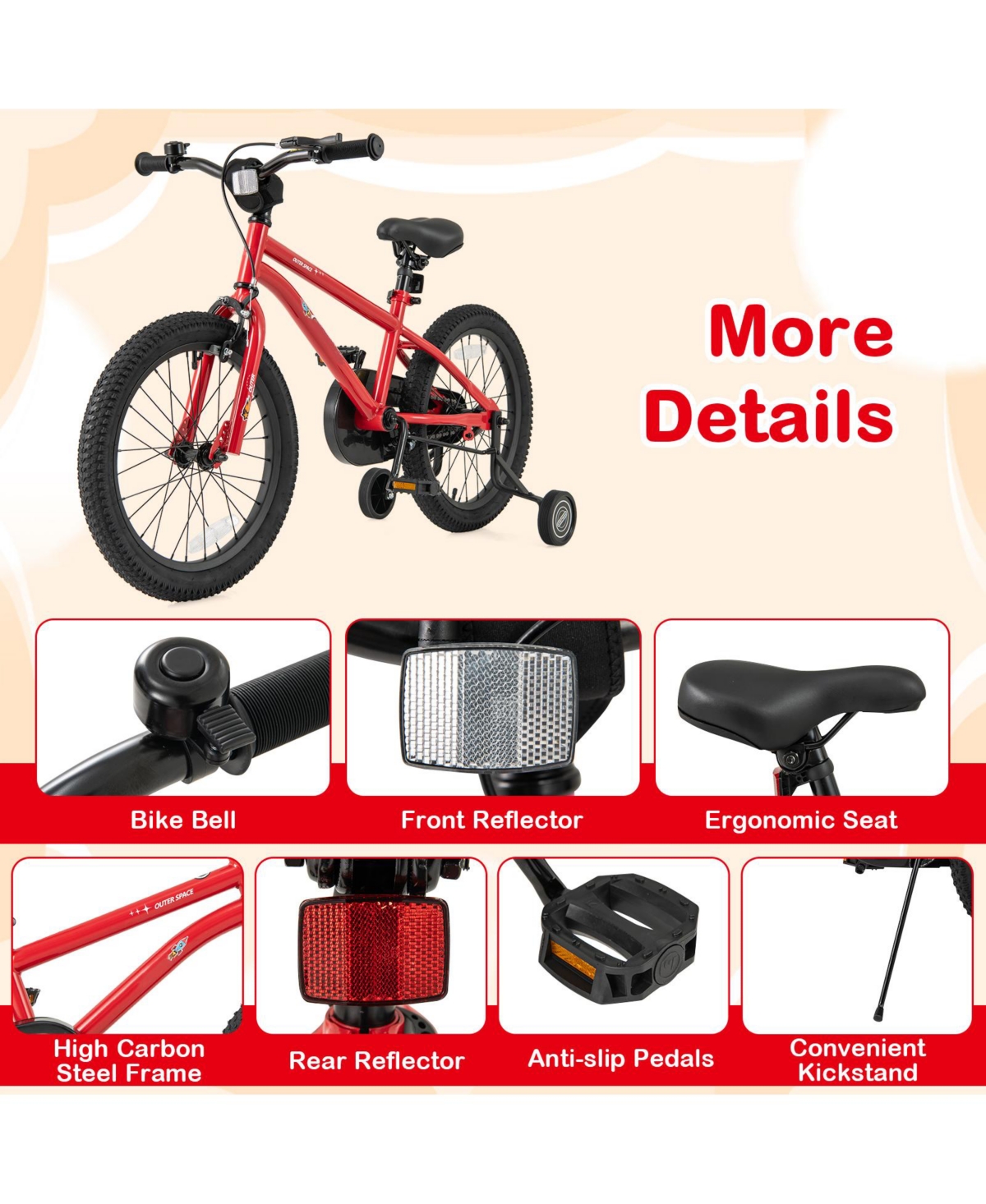 Sugift 18-Inch Kids Bike Ages 3-8 with Handbrake and Coaster Brake and Bell Ring