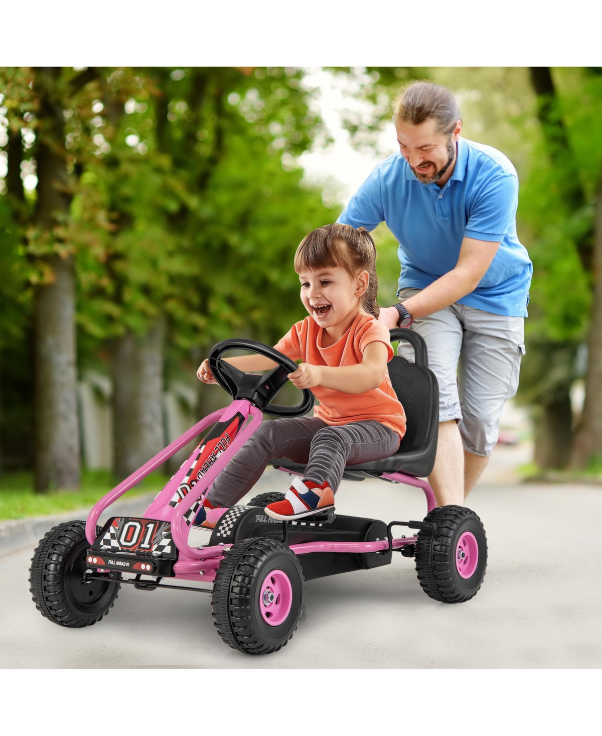 Sugift 4 Wheel Pedal Powered Ride On Car with Adjustable Seat