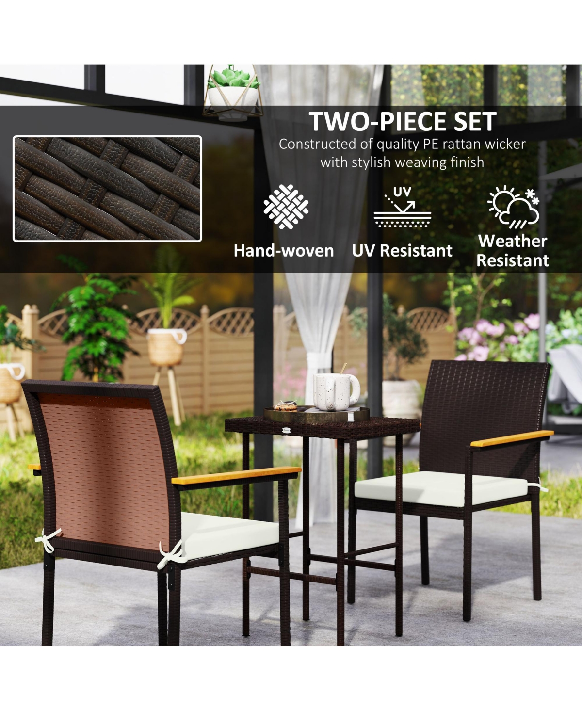 Outsunny 2 Pcs Wicker Dining Chair, Outdoor Dining Chairs w