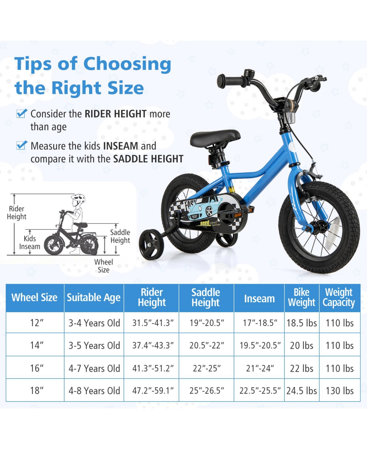 Sugift 12 Inch Kids Bike Adjustable for 3-4 Years Old with Low-Step Frame
