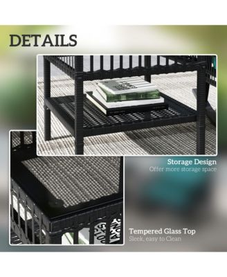 3 Pieces Rat Rocking Chair Set, Outdoor Rocker Chair,