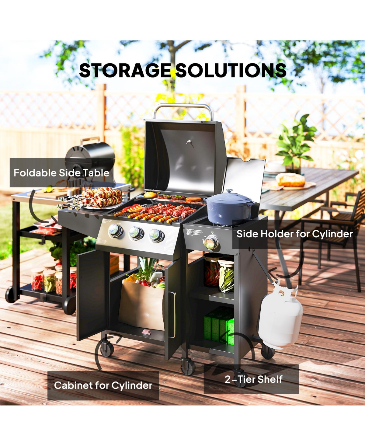 Outsunny 3 Burner Gas Grill with Side Burner and Shelves, Propane Bbq Grill