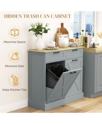 10 Wood Gallon Kitchen Island with Trash Can Storage and Drawers