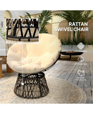 Outdoor Swivel Chair with Side Tray, Overstuffed Papasan Chair