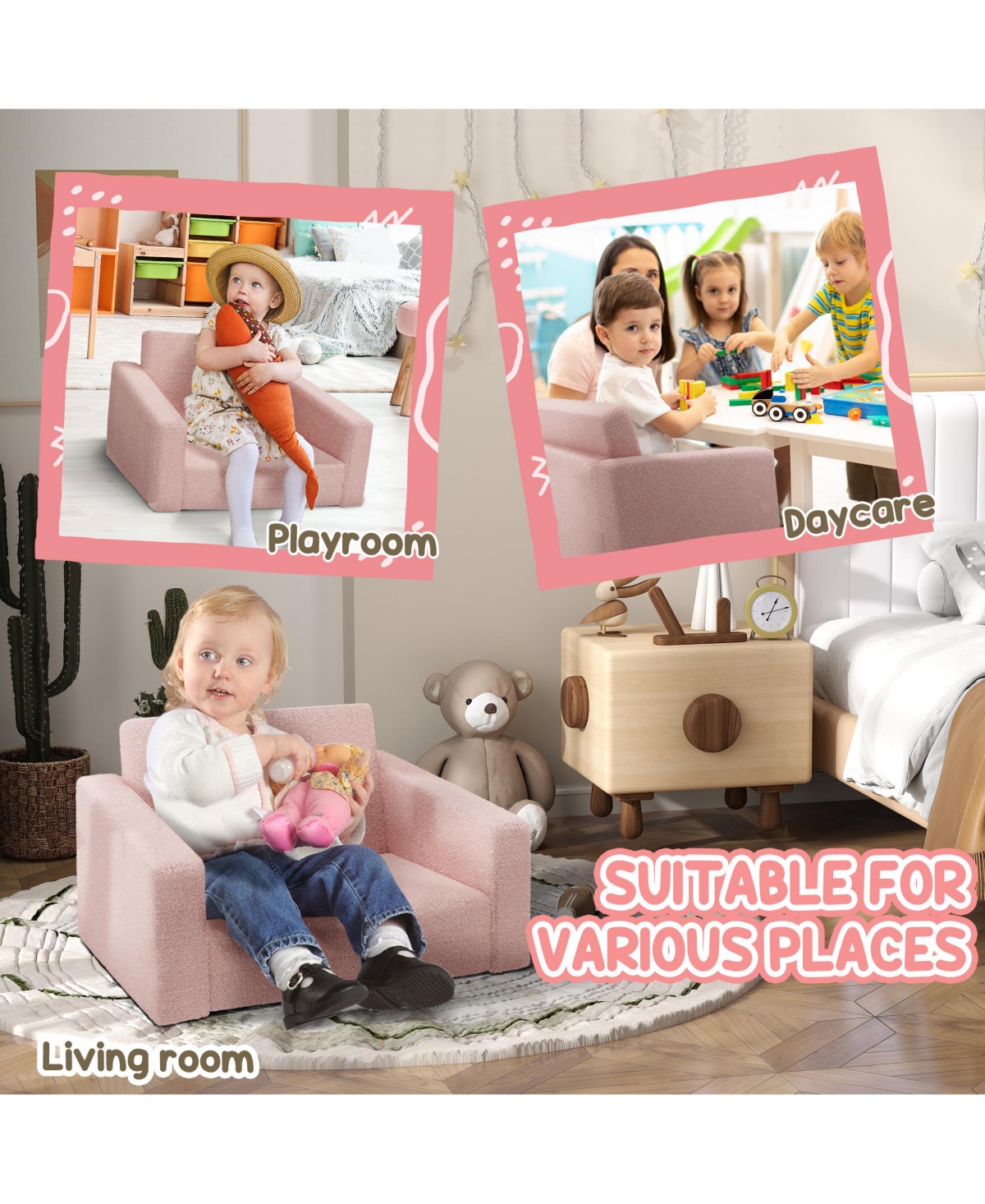 Qaba 2in1 Kids Sofa Convertible Kids Chair Lounger w/ Washable Cover,