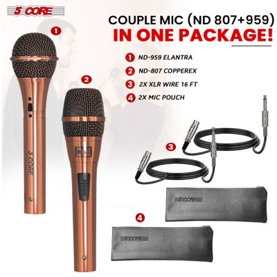 Dynamic Microphone Handheld Cardioid Pair XLR Wired Professional Couple Mic for Duet Karaoke