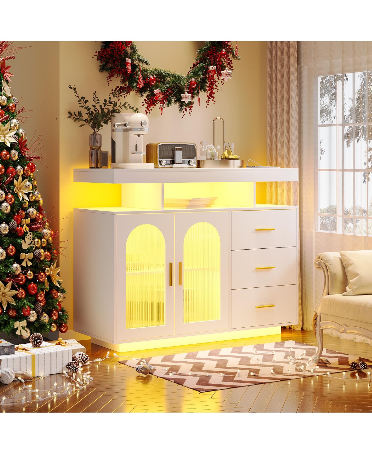 Vlsrka Wine Bar Storage Cabinet with Led Lights
