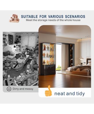 71" LED Glass Wine Cabinet with Lockable Doors