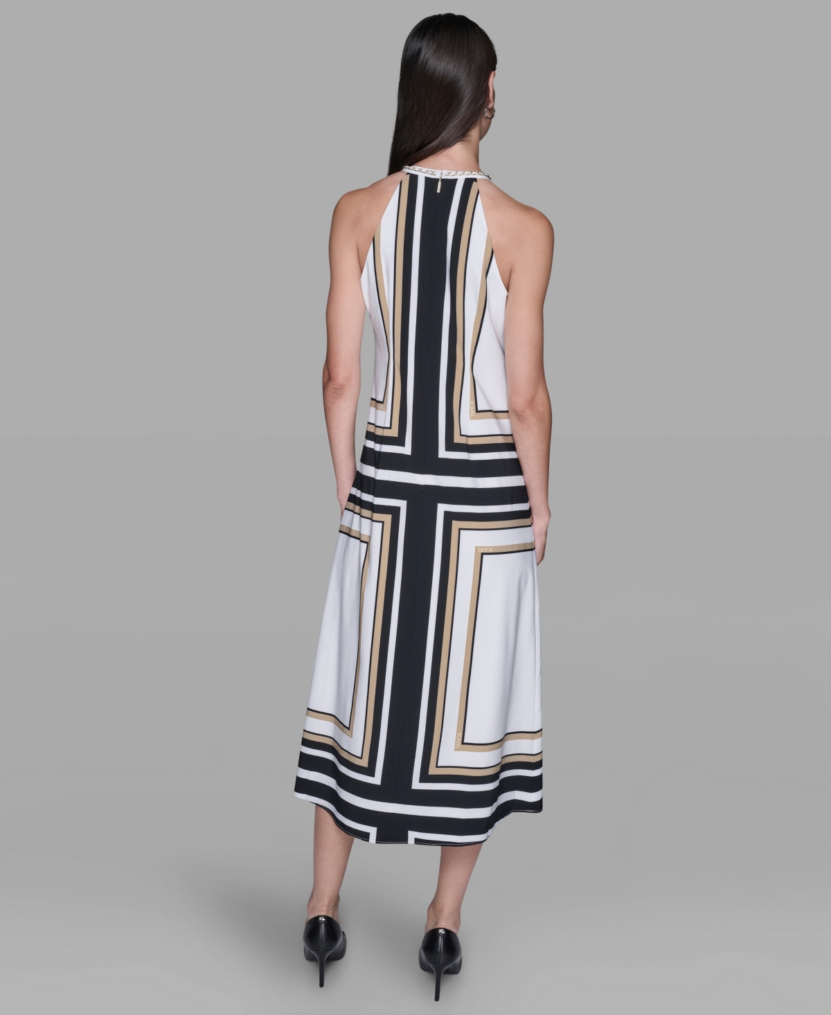 Karl Lagerfeld Women's Halter Neck Printed Midi Dress In Neutral