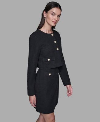 Women's Long-Sleeve Knit Dress with Tweed Jacket