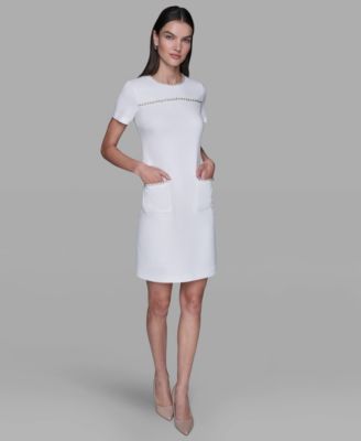 KARL LAGERFELD PARIS - Women's Crewneck Chain Detail Shift Dress