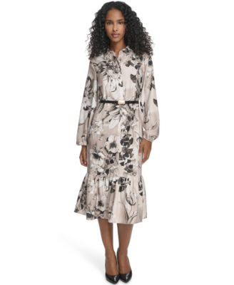 Calvin Klein - Women's Belted Long-Sleeve Shirt Dress