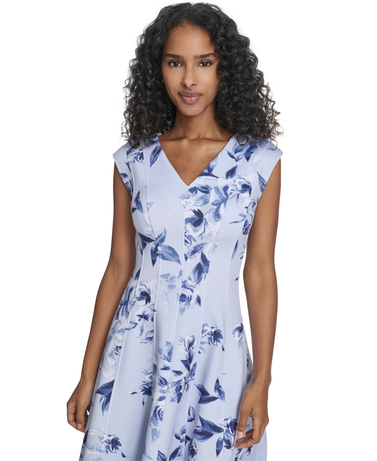 Calvin Klein Women's Printed Fit and Flare V-Neck Dress