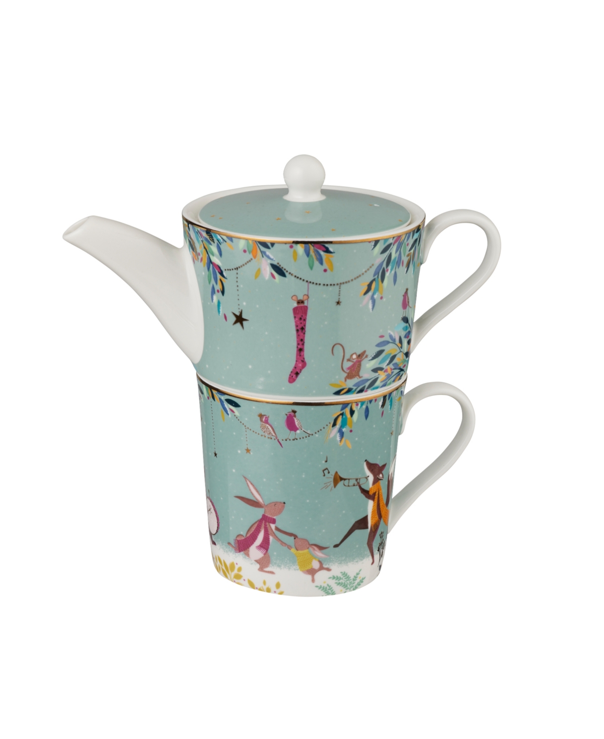 Portmeirion Sara Miller Woodland Tales Merry Band Tea For One In Green