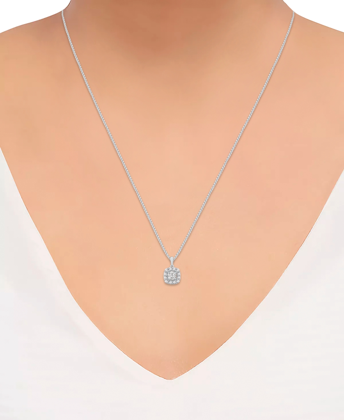 Macy's Diamond Square Halo Pendant Necklace (3/4 Ct. T.w.) In 14k White Gold In Metallic