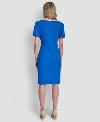 Women's Short Sleeve Scuba Crepe Ruched Sheath Dress