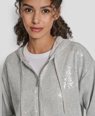 Petite Sequin Zip-Front Hoodie